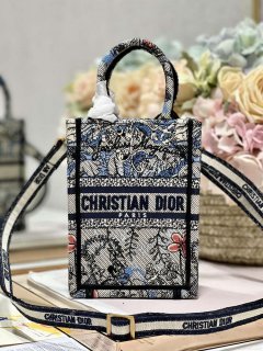 Dior S5555 Mini Dior Book Tote Phone Bag Blue multicolor embroidery S1102