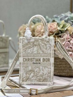 Dior S5555 Mini Dior Book Tote Phone Bag White Eembroidery S1107