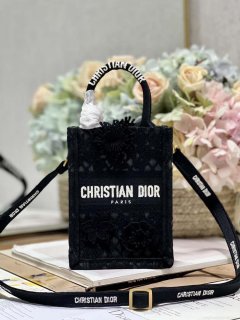 Dior S5555 Mini Dior Book Tote Phone Bag Black lace flowers S1108