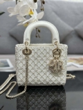 Dior M0505 Mini Lady Bag White Embroidered half pearl