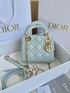 Dior M0505 Mini Dior Lady Bag Lake Blue Metallic Cannage Lambskin