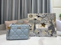 Dior S5140 Caro Box Bag Lake Blue Quilted Macrocannage Calfskin