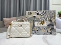 Dior S5140 Caro Box Bag White Quilted Macrocannage Calfskin