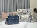 Dior S5140 Caro Box Bag Blue Quilted Macrocannage Calfskin