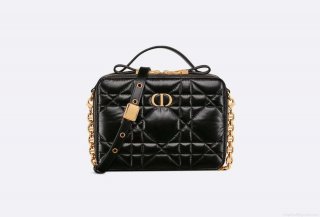 Dior S5140 Caro Box Bag Quilted Macrocannage Calfskin Black Gold