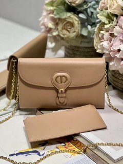 Dior S5703 Bobby EAST-WEST Pouch With Chain Caramel Beige Smooth Calfskin