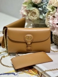 Dior S5703 Bobby EAST-WEST Pouch With Chain Brown Smooth Calfskin