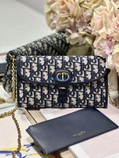 Dior S5703 Bobby EAST-WEST Pouch With Chain Blue Dior Oblique Jacquard