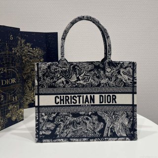 Dior Book Tote M1296 Medium Ecru and Blue Toile de Jouy Embroidery M0073