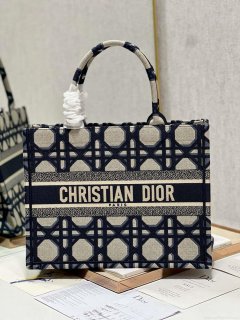 Dior Book Tote M1296 Medium Beige and Blue Macrocannage Embroidery M0080