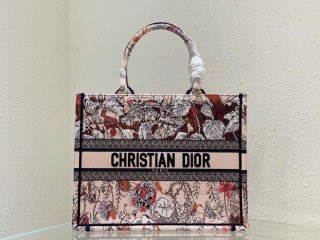 Dior Book Tote M1296 Medium Latte Multicolor Dior Jardin d’Hiver Embroidery M0087