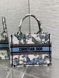 Dior M1265 Small Book Tote White and Pastel Midnight Blue Toile de Jouy Mexico Embroidery