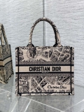 Dior M1265 Small Book Tote Tan and Black Plan de Paris Embroidery M9617