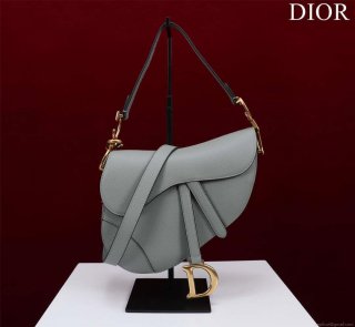 Dior M0456 Mini Saddle Bag With Strap Gray Grained Calfskin