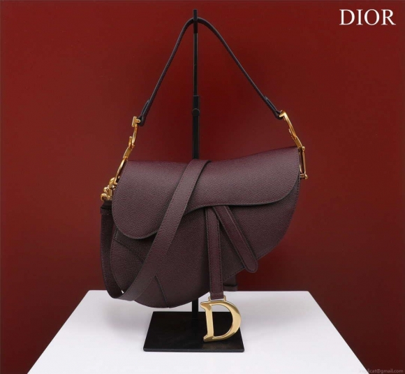 Dior M0456 Mini Saddle Bag With Strap Wine Red Grained Calfskin