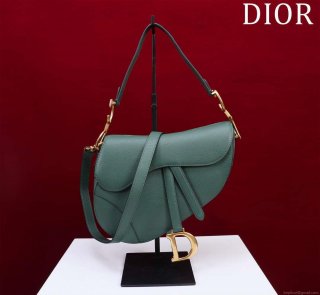 Dior M0455 Saddle Bag With Strap Dark Green Grained Calfskin M0456