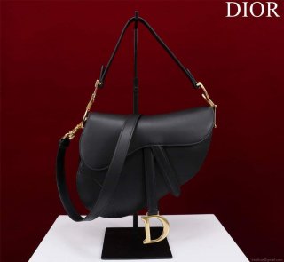 Dior M0455 Saddle Bag With Strap plain weave Black Calfskin M0456