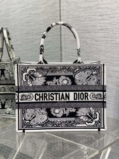 Dior M1296 Book Tote Medium Black and White Butterfly Bandana Embroidery M093