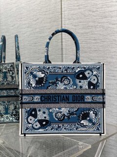 Dior M1286 Large Book Tote Blue and White Butterfly Bandana Embroidery