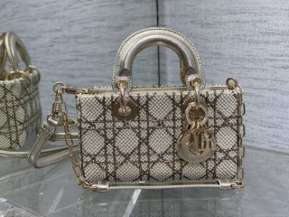 Dior M0613 Small Lady D-joy Bag Gold Cannage Lambskin Limited Edition Pearl