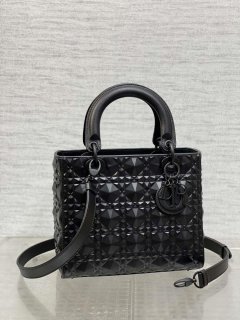 Dior M0565 Medium Lady Dior Bag Black Cannage Calfskin with Diamond Motif