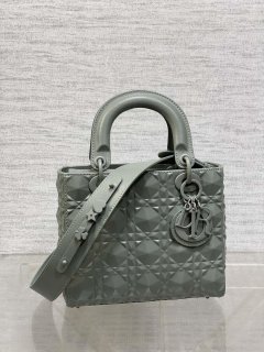 Dior M0538 Small Lady Dior Bag Matte Gray Cannage Calfskin with Diamond Motif