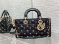 Dior M0540 Medium Lady D-Joy Bag Black Cannage Lambskin with Gold-Finish Butterfly Studs