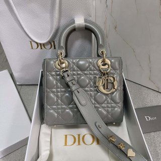 Dior M0538 Small Lady My ABCDior Bag Pearlescent gray Cannage Lambskin