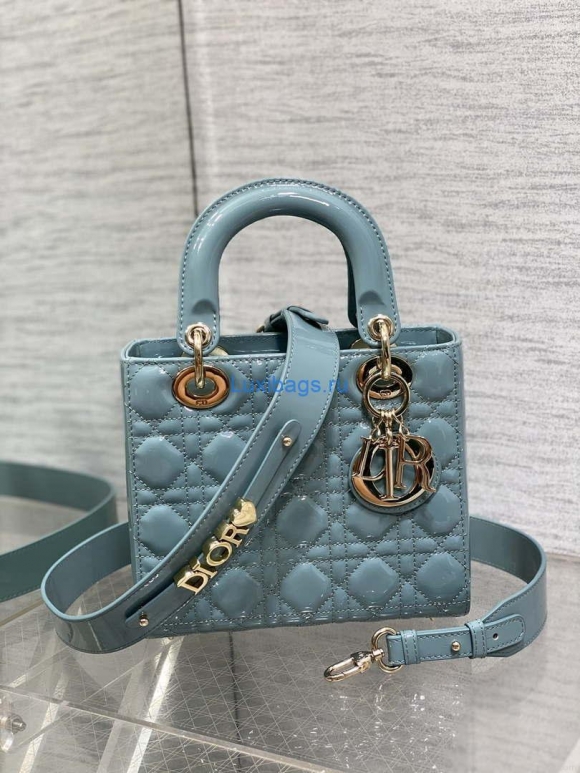 Dior M0538 Small Lady My ABCDior Bag Lake Blue Patent Cannage Calfskin