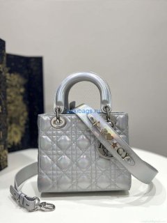 Dior M0538 Small Lady My ABCDior Bag Metallic Silver-Tone Cannage Calfskin