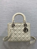 Dior M0565 Medium Lady Dior Bag Beige Grained Cannage Calfskin Silver