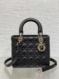 Dior M0565 Medium Lady Dior Bag Black Grained Cannage Calfskin Gold