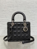 Dior M0565 Medium Lady Dior Bag Black Grained Cannage Calfskin Silver