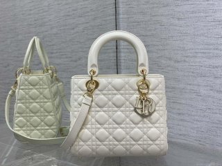 Dior M0565 Medium Lady Dior Bag White Cannage Lambskin Enamel Hardware