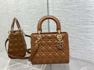 Dior M0565 Medium Lady Dior Bag Caramel Cannage Lambskin Enamel Hardware