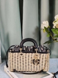 Dior M0540 Medium Lady Dior Bag D-joy Natural Wicker navy Blue Dior Oblique Jacquard