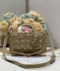 Dior M0540 Medium Lady D-Joy Bag Green Cannage Lambskin with Gold-Finish Butterfly Studs