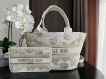 Dior M1328 Hat Basket Bag White and Gold-tone Gradient Butterflies Embroidery