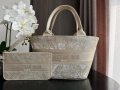 Dior M1328 Hat Basket Bag Beige D-Lace Butterfly Embroidery with Macramé Effec