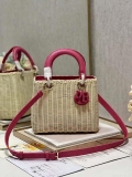 Dior M0565 Medium Lady Dior Bag Natural Wicker With Pink Snake