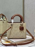 Dior M0565 Medium Lady Dior Bag Natural Wicker With Brown Snake