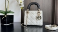 Dior M0505 Mini Lady Dior Bag White Calfskin with black enamel buckle