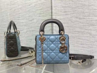 Dior M0505 Mini Lady Dior Bag Blue & Gray Calfskin