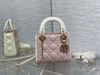 Dior M0505 Mini Lady Dior Bag Pink& White Calfskin