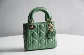 Dior M0505 Mini Lady Dior Bag Green Calfskin with Green enamel buckle