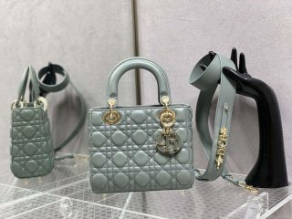 Dior M0531 Small Lady Dior Bag Rock Gray Cannage with enamel buckle