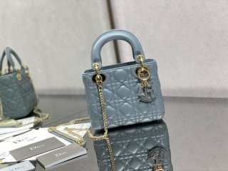 Dior M0505 Mini Lady Dior Bag Blue Calfskin with enamel buckle