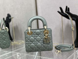 Dior M0505 Mini Lady Dior Bag Rock Gray Calfskin with enamel buckle