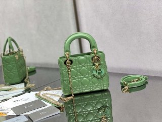 Dior M0505 Mini Lady Dior Bag Mint Green Calfskin with enamel buckle