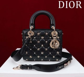 Dior M0538 Small Lady Dior My ABCDior Bag Black Cannage Lambskin with Gold-Finish